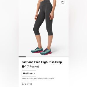 lululemon athletica  Fast and Free High-Rise Crop 19"